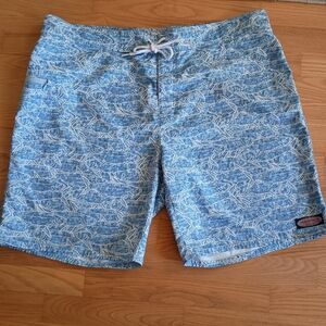 Vineyard Vines Blue and White Fish Pattern Mens Board Swim Shorts Quick-Dry 40‎